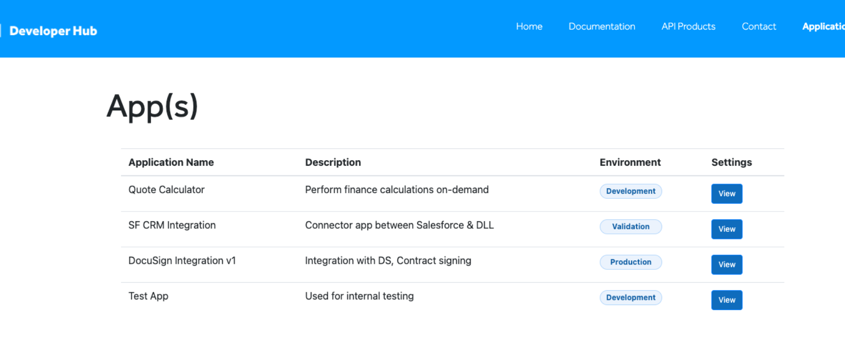 Applications List Screenshot